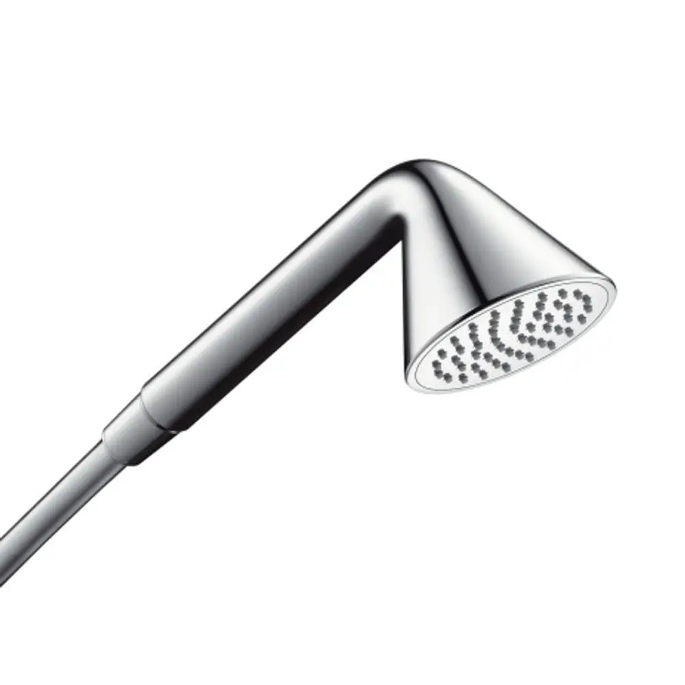 Handbrause aus Chrom mit einem einzelnen Strahl. Teil der AXOR Produktlinie, schlichtes Design mit ergonomischer Form für eine komfortable Nutzung.